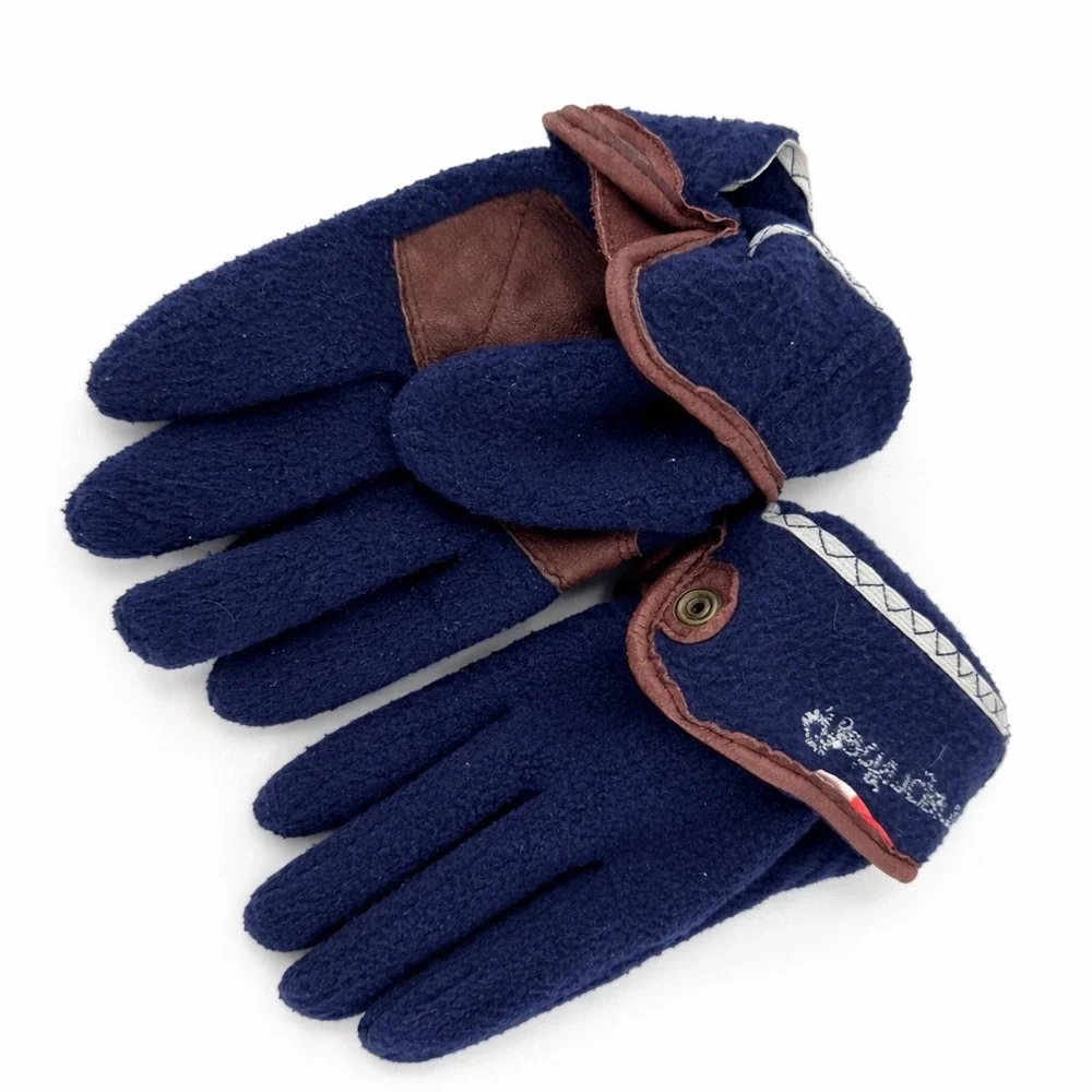 Hotfingers Fleece Gloves Mens OS Navy Blue‎ Leather Trim Gorpcore Winter